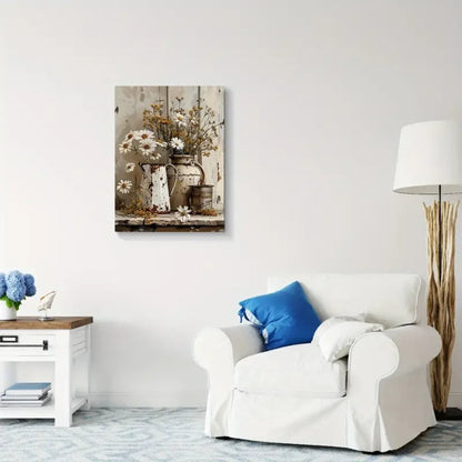 Rustic Farmhouse Floral Oil Painting on Canvas Perfect for Living Room, Bedroom, Kitchen Decor -  Seasonal Artwork