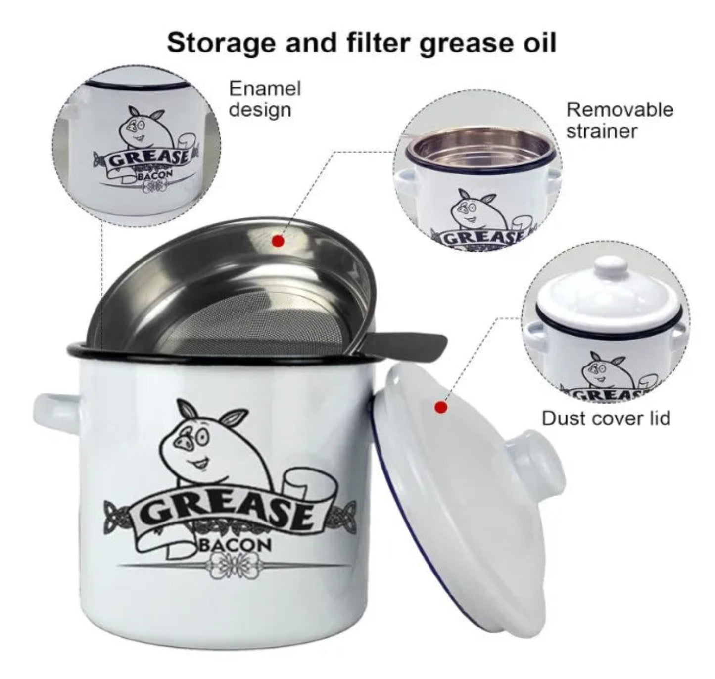 Grease Keeper - 46oz Bacon Grease Container with Strainer & Lid, Grease Saver Jar for Kitchen