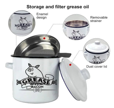 Grease Keeper - 46oz Bacon Grease Container with Strainer & Lid, Grease Saver Jar for Kitchen