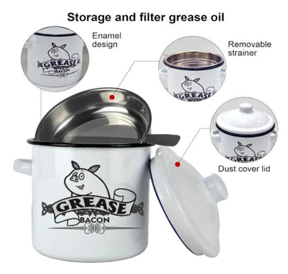 Grease Keeper - 46oz Bacon Grease Container with Strainer & Lid, Grease Saver Jar for Kitchen