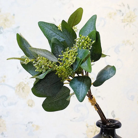 5PCS Handmade Fruits Oval Artificial Eucalyptus Leaves Bunch Christams Home Decor Ornaments Fake Flower Green Plants Grass