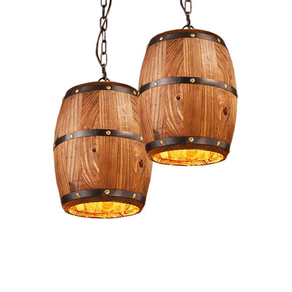 Retro Loft Wood Cask Pendant Lamp Restaurant Warehouse Dining Room Wine Cellar Aisle Corridor Pub Cafe Chandelier Barrel Light