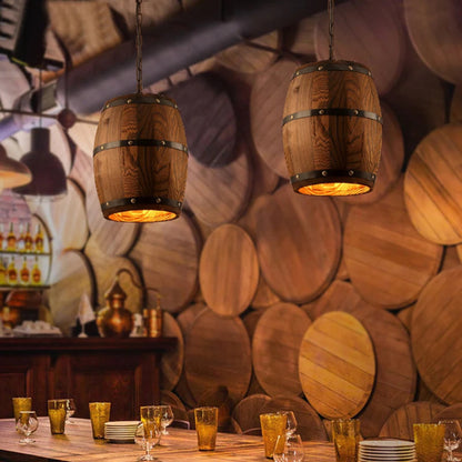 Retro Loft Wood Cask Pendant Lamp Restaurant Warehouse Dining Room Wine Cellar Aisle Corridor Pub Cafe Chandelier Barrel Light