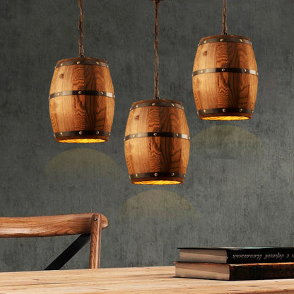 Retro Loft Wood Cask Pendant Lamp Restaurant Warehouse Dining Room Wine Cellar Aisle Corridor Pub Cafe Chandelier Barrel Light