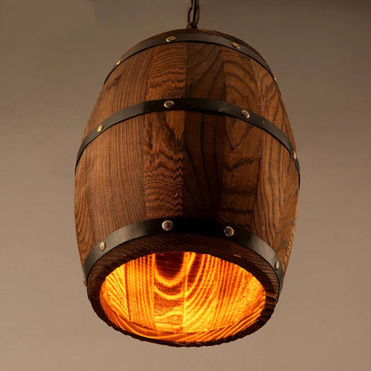 Retro Loft Wood Cask Pendant Lamp Restaurant Warehouse Dining Room Wine Cellar Aisle Corridor Pub Cafe Chandelier Barrel Light