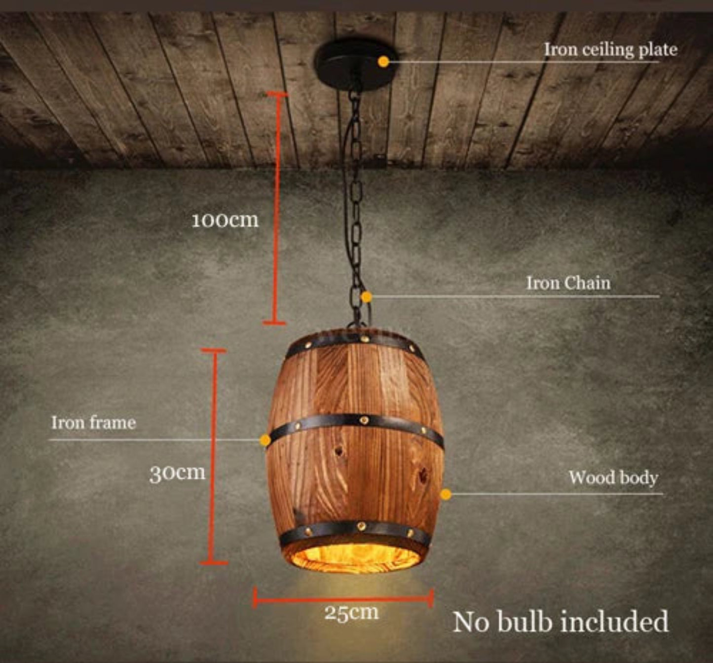 Retro Loft Wood Cask Pendant Lamp Restaurant Warehouse Dining Room Wine Cellar Aisle Corridor Pub Cafe Chandelier Barrel Light