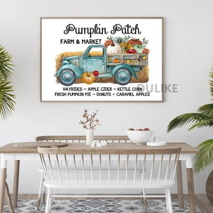 Country Farm Style Fall Pumpkins Retro Posters and Prints Rustic Fall Market Sign Canvas Painting Farmhouse Wall Pictures Decor
