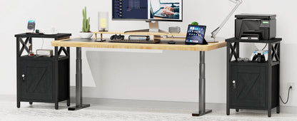 Wooden Nightstand with Charging Station, Bed Side Table with Drawers, Bedside Table with Lock, 3 USB & 2 Outlets, Night Stand