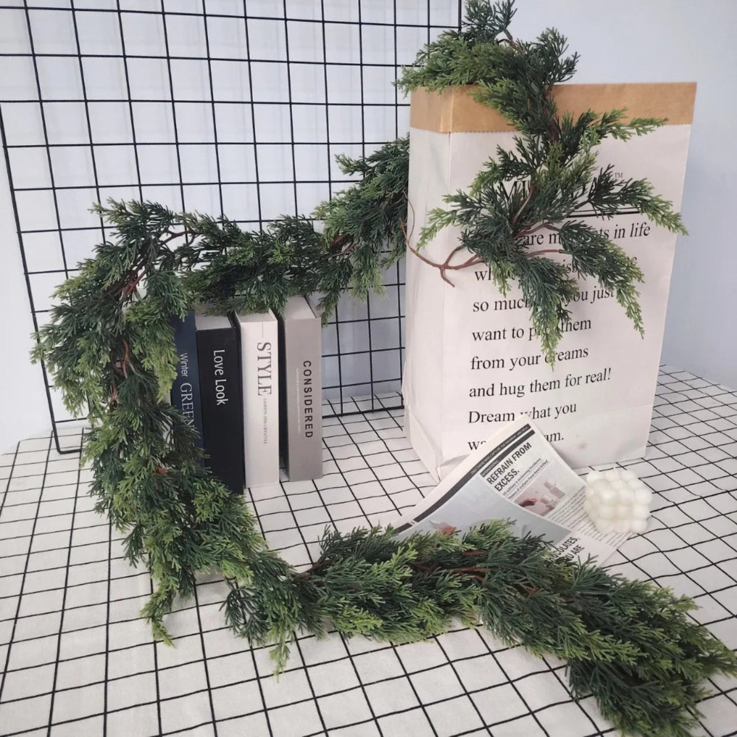 6FT Party Joyful Seasonal Faux Christmas Wreath With Pine Needle Cypress Flower Vines For Holiday Winter Interior Decoration