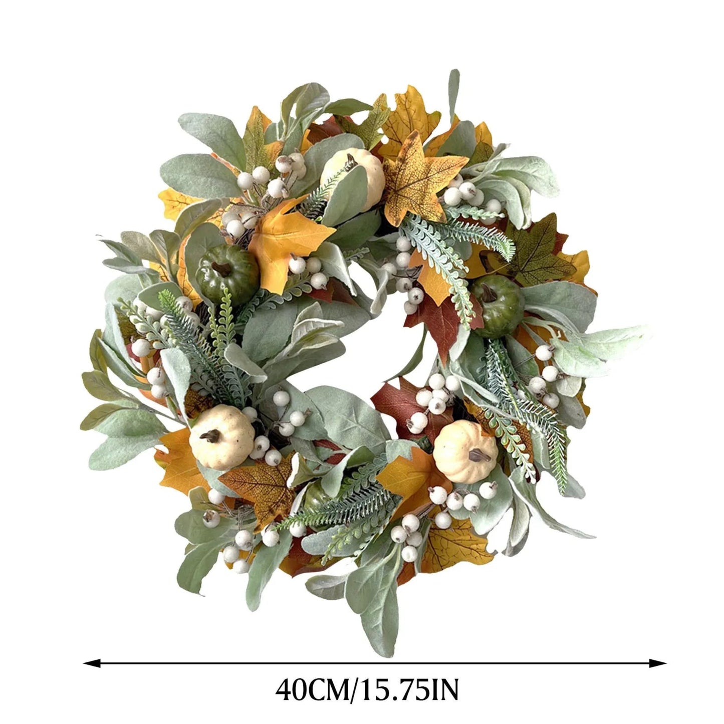 Autumn Wreath Artificial Maple Leaf White Pumpkin Door Wreath Fall Garland For Halloween Thanksgiving Hanging Ornaments