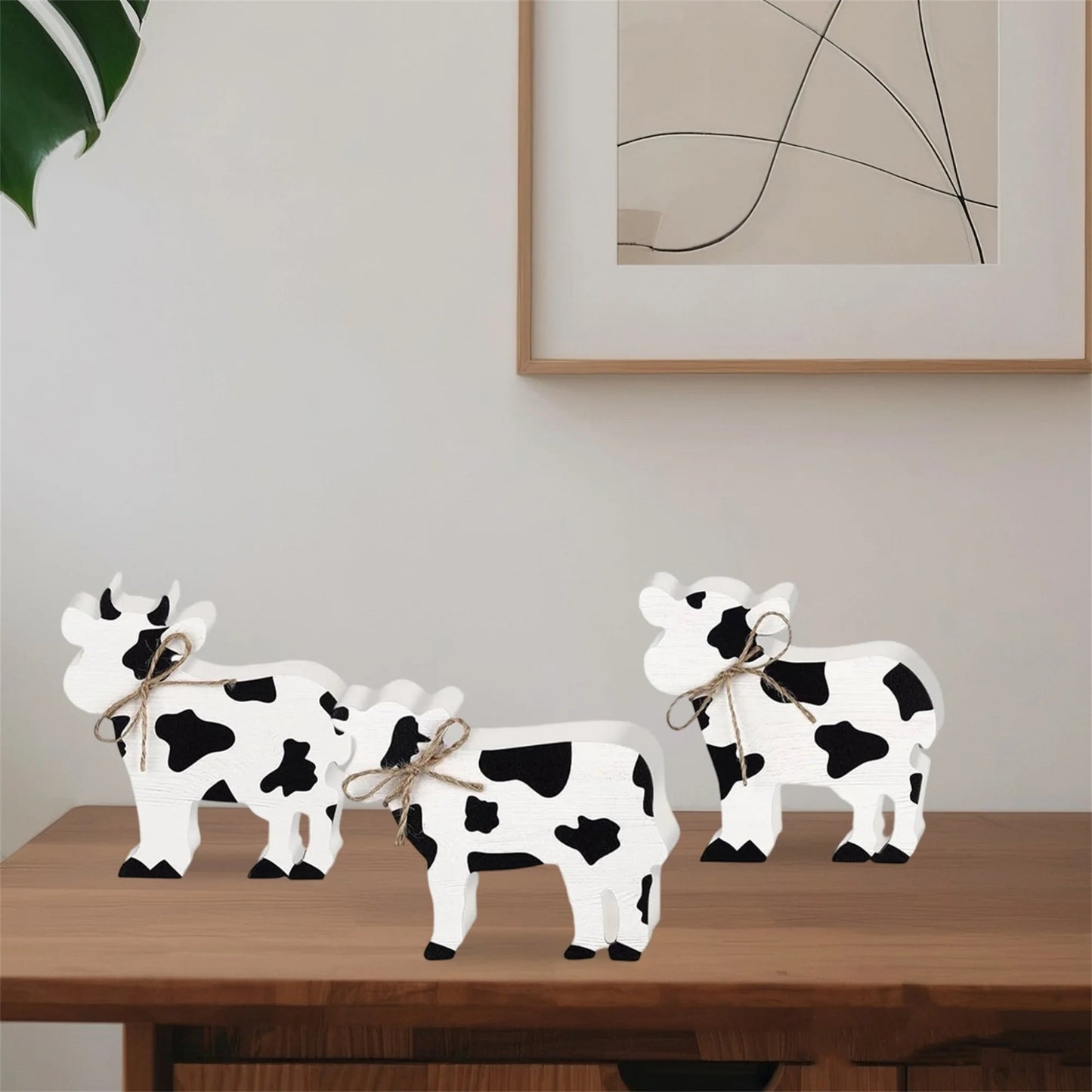 Farmhouse Wooden Cow Figurines Set of 3 Tiered Tray Decorations Rustic Standing Signs for Home Kitchen Living Room Farm Decor