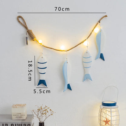 Mediterranean Fish Wall Hanging Pendant LED Light Fish String Ornament Home Bedroom Café Bar Decoration Ocean Nautical Theme