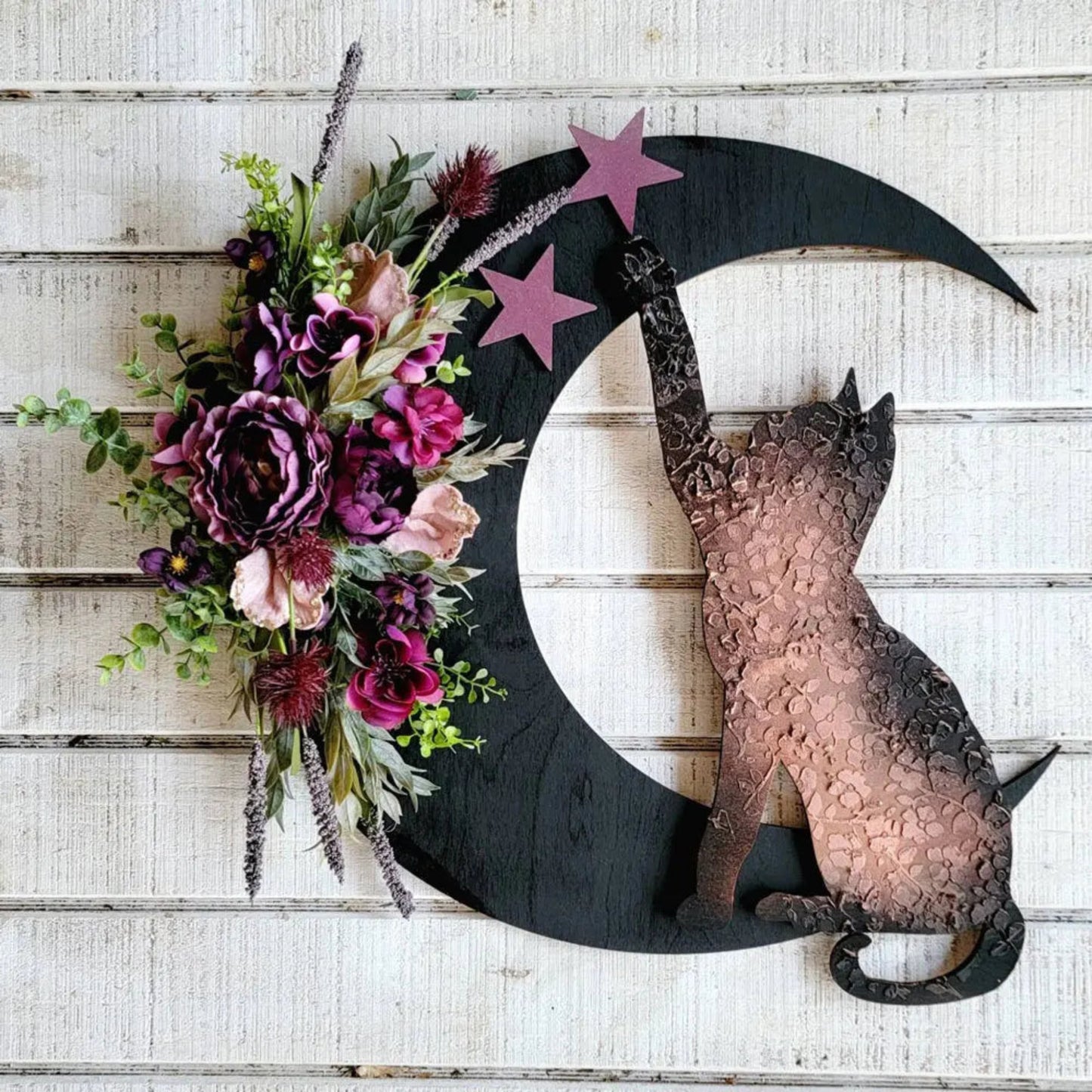 Halloween Moon Cat Flower Wreath Door Hanging Decorations Simulate Black Rose Rattan Circle Atmosphere Decorations Wall Garland