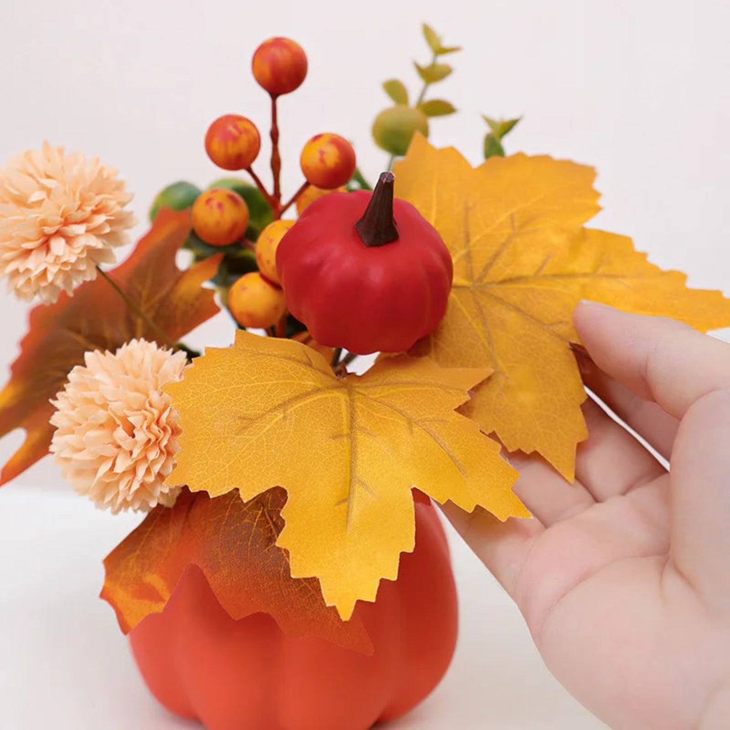 1PC simulation pumpkin ornament, Halloween harvest festival pumpkin, autumn indoor home and office desktop simulation flower
