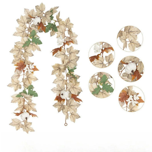 Autumn Maple Leaf & Pumpkin Wreath - Perfect for Thanksgiving, Halloween, Christmas, and Fall Decor, Festive Wall Hanging