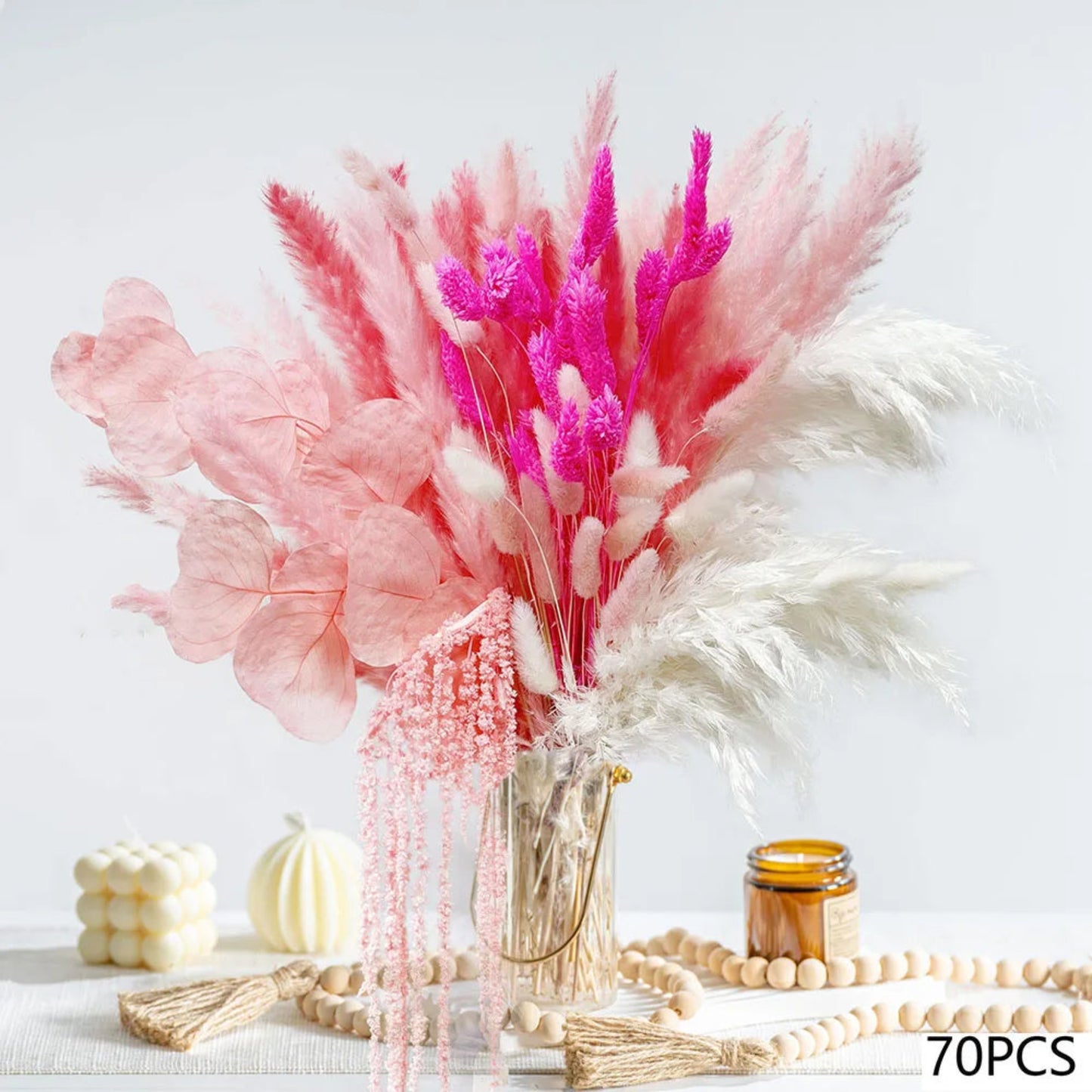 56pcs Artificial Flowers Faux Peony Mix Dried Pampas Grass Bouquets Elegant Boho Home Wedding Centerpieces Luxury Decoration