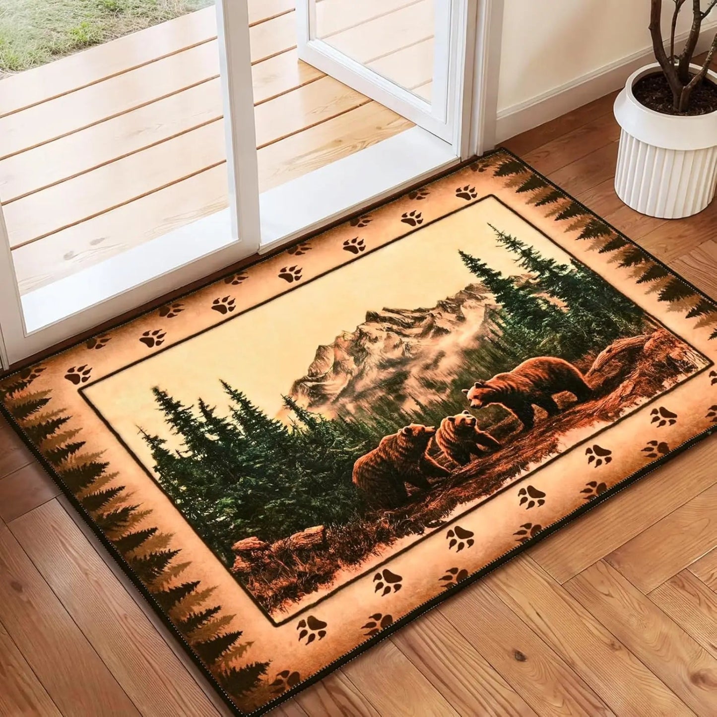 FRAMICS Farmhouse Area Rug 2x3, Rustic Cabin Lodge Deer Moose Bear Washable Rugs Non Slip, Country Wildlife Area Rug for Kitchen