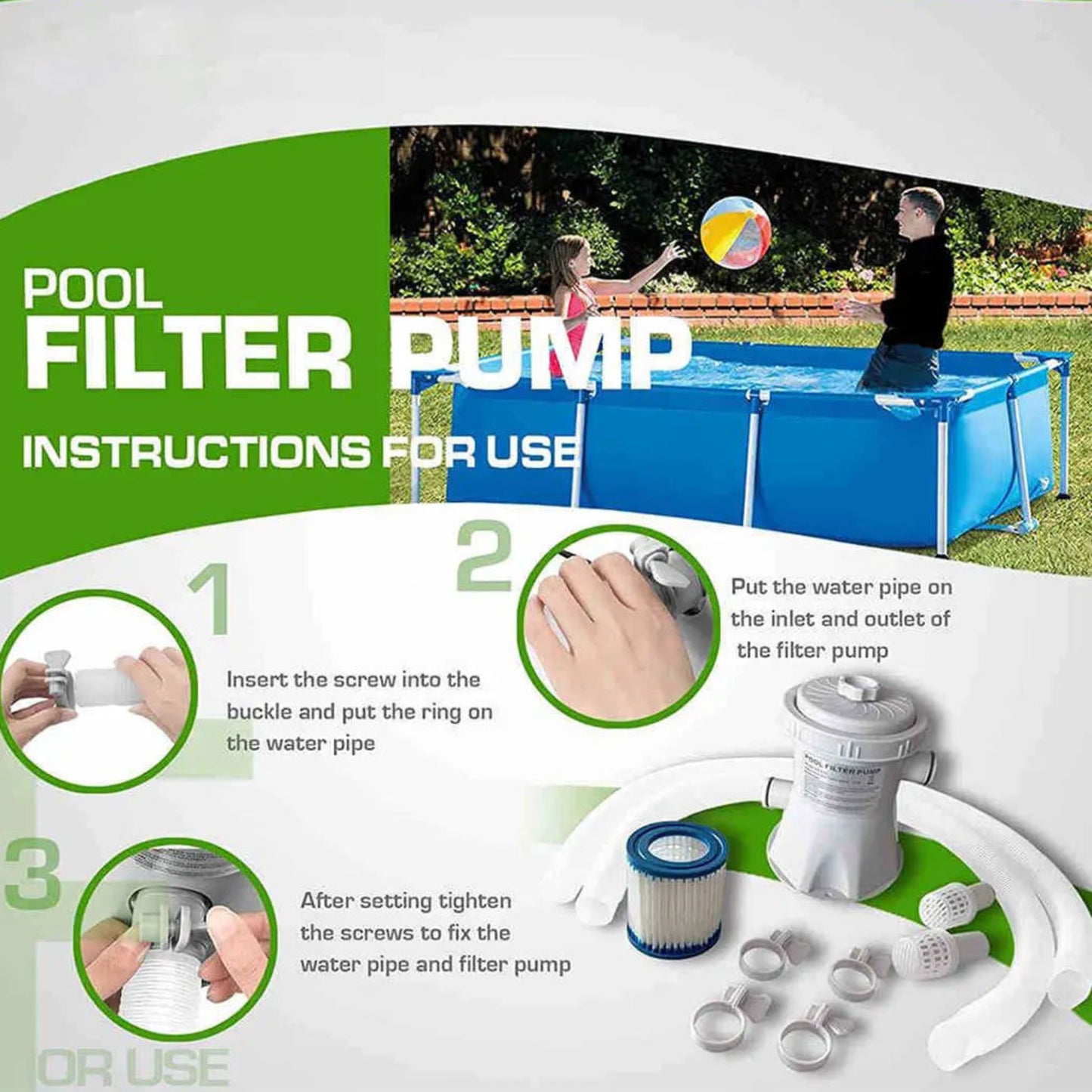 Pool Filter Pump 300 GPH Paddling Pool Electric Water Pump With 2 Pool Filter Cartridge Pool Pumps Ground Small Pool Filter Pump