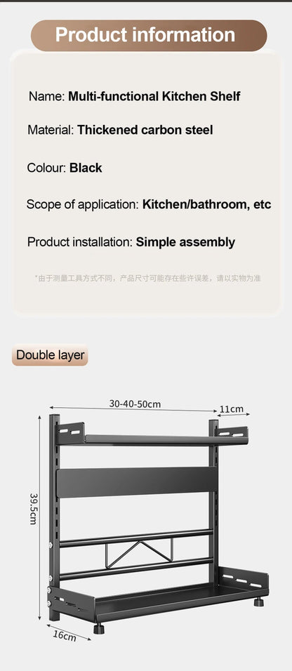 3 Tier Spice Storage Rack for Countertop Adjustable Spice Organization for Cabinet Kitchen Organizer Metal Shelf Black