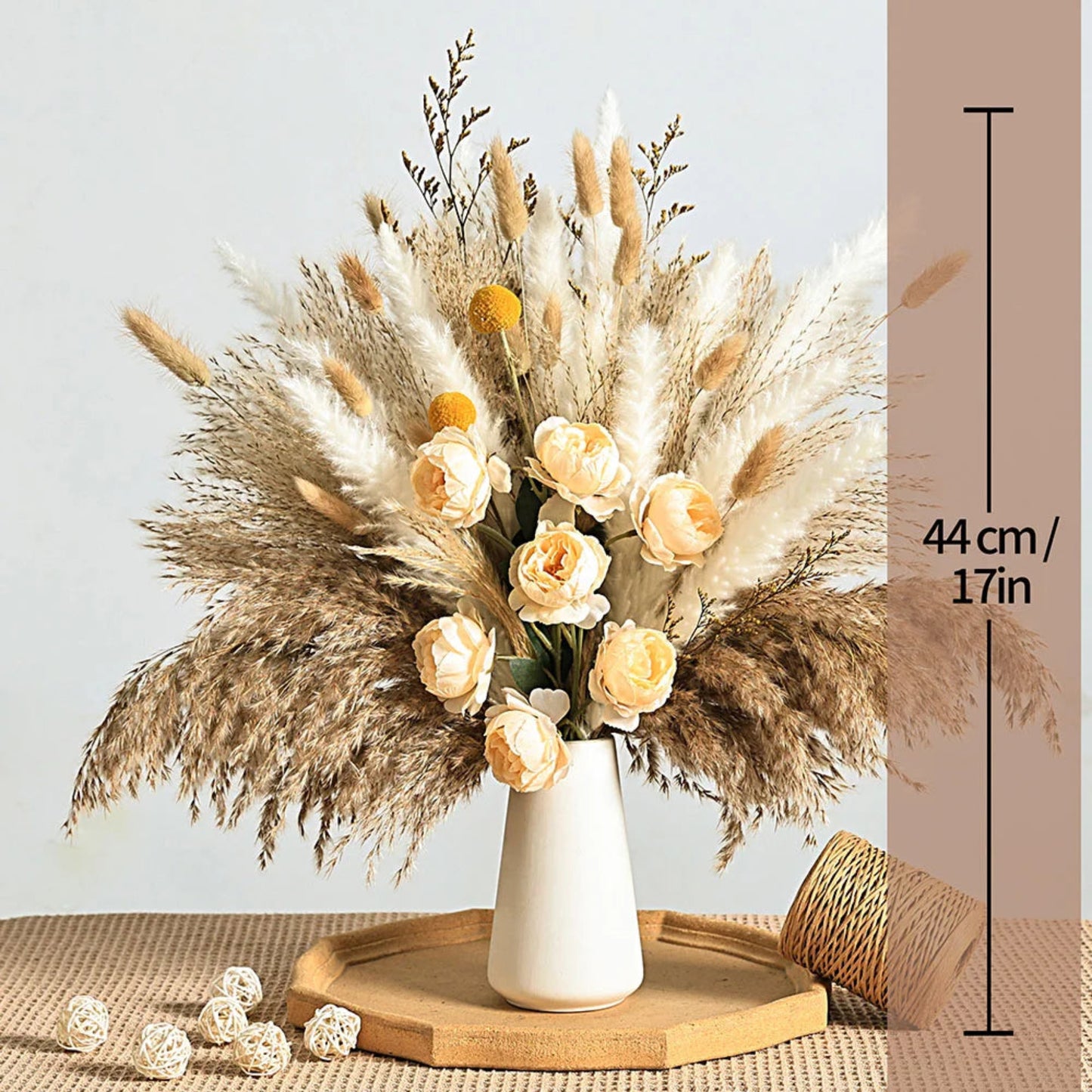 56pcs Artificial Flowers Faux Peony Mix Dried Pampas Grass Bouquets Elegant Boho Home Wedding Centerpieces Luxury Decoration
