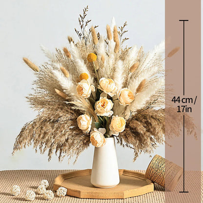 56pcs Artificial Flowers Faux Peony Mix Dried Pampas Grass Bouquets Elegant Boho Home Wedding Centerpieces Luxury Decoration