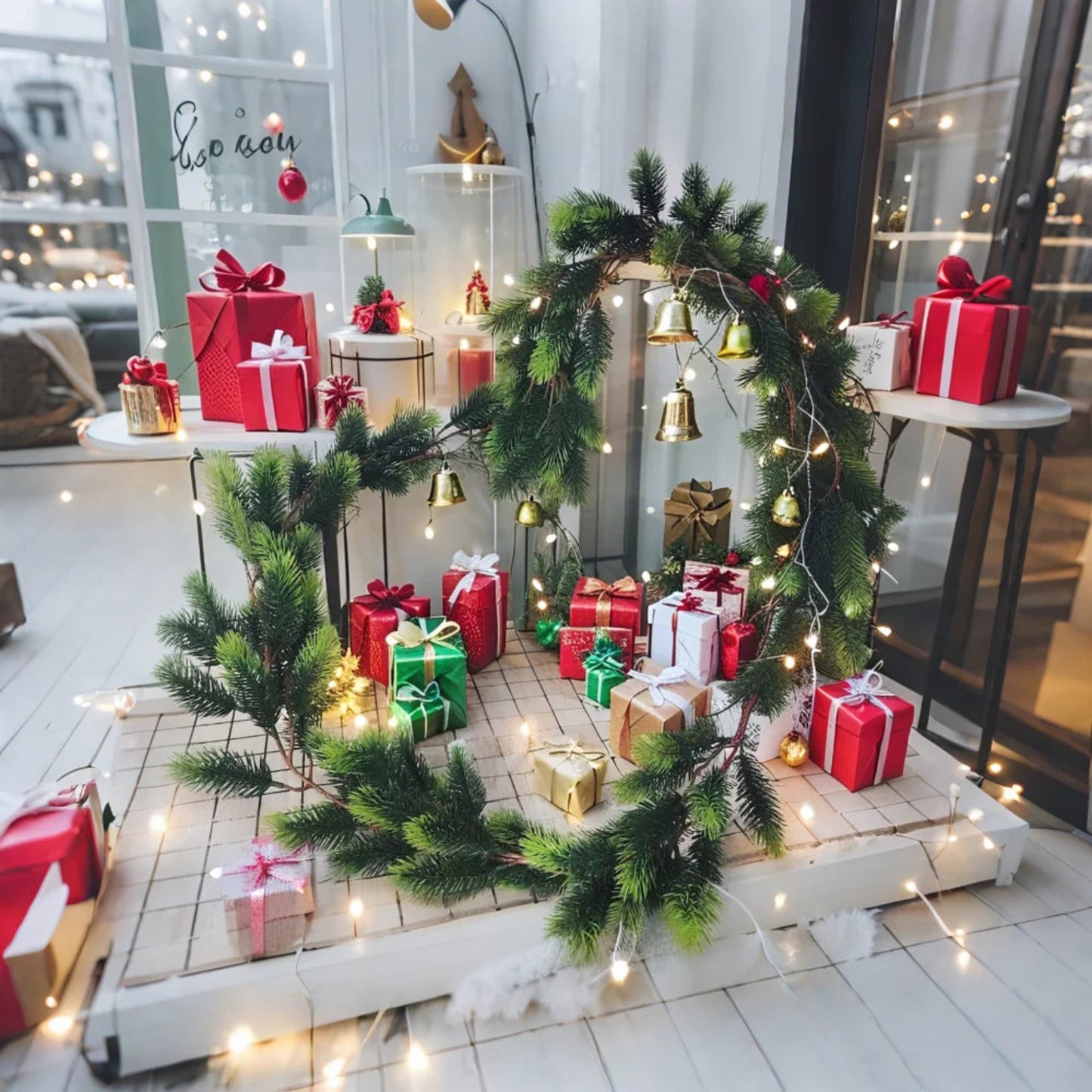 6FT Party Joyful Seasonal Faux Christmas Wreath With Pine Needle Cypress Flower Vines For Holiday Winter Interior Decoration