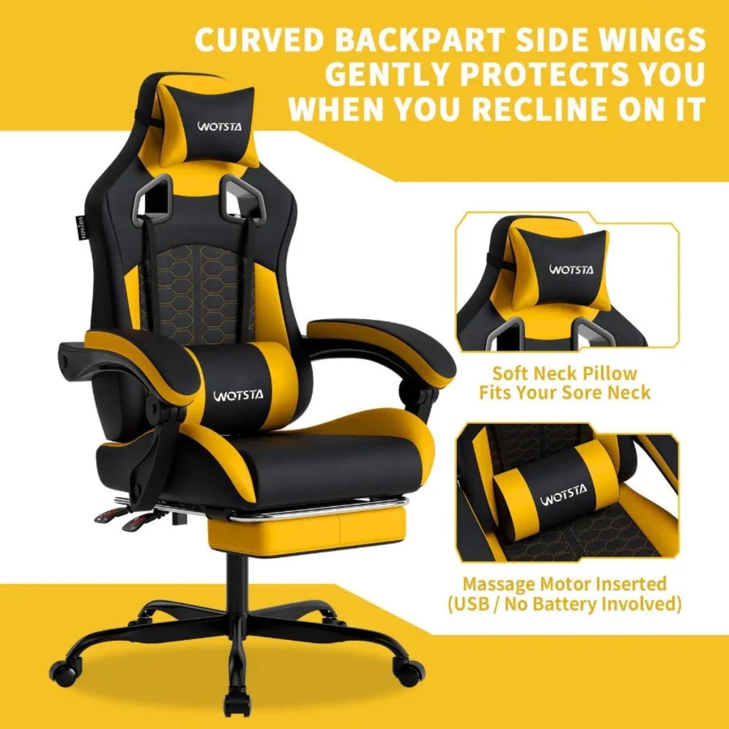 Ergonomic Gaming Chair with Massage Function High Back Design featuring Adjustable Footrest Comfortable Headrest and Lumbar Sup