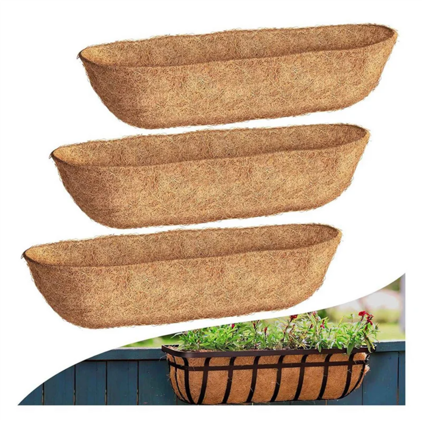 ABRS-30 Inch 6 Pack Trough Liners, Coconut Coir Fiber For Wall Basket Planters, Window Box Liners, Garden Planter Baskets