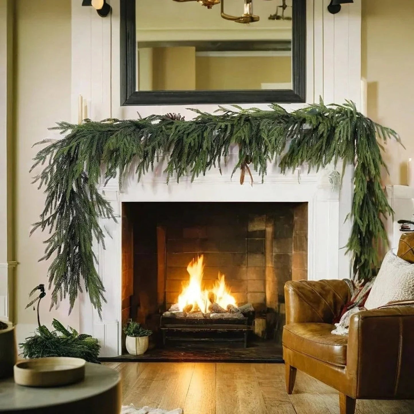 Artificial Norfolk Pine Christmas Wreath Green Garland Home Decor Festive Holiday Home Accent Room Decor Christmas Decorations