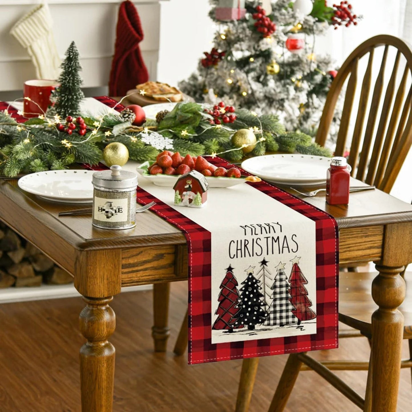 Merry Christmas Table Runner Red Black White Checkered Xmas Table Runner Christmas Party Table Home Decorations New Year Holiday