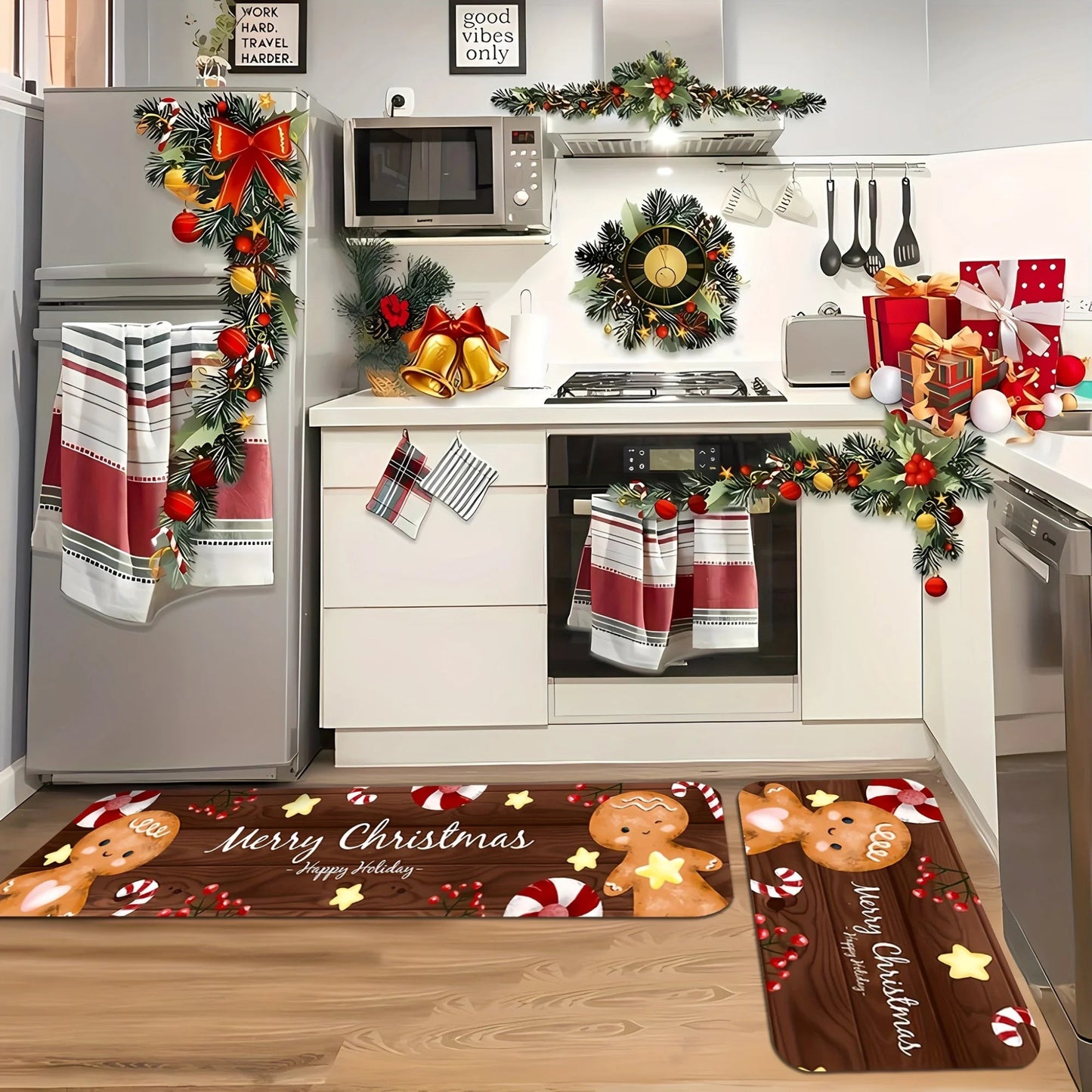Christmas Gingerbread Man Kitchen Floor Mat Decor Kitchen Hallway Balcony Rugs Bedroom Non-slip Doormat Xmas Decorations