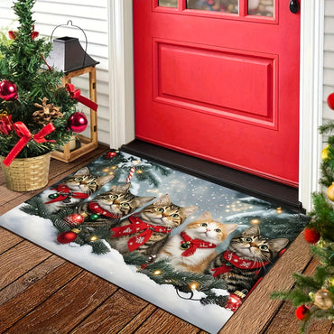 Christmas Cute Cat Rug, Indoor and Outdoor Entrance Carpet, Bathroom Floor Mat, Soft and Water-Resistant Home Decoration
