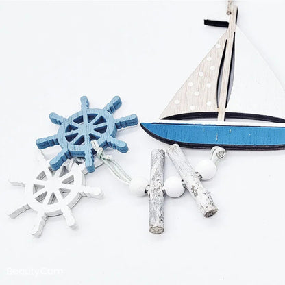 Studio Props Wall Hanging Hand Made Mediterranean Starfish Hung Fish Nautical Decor Hang Wood Marine Pendant for Home Decoration