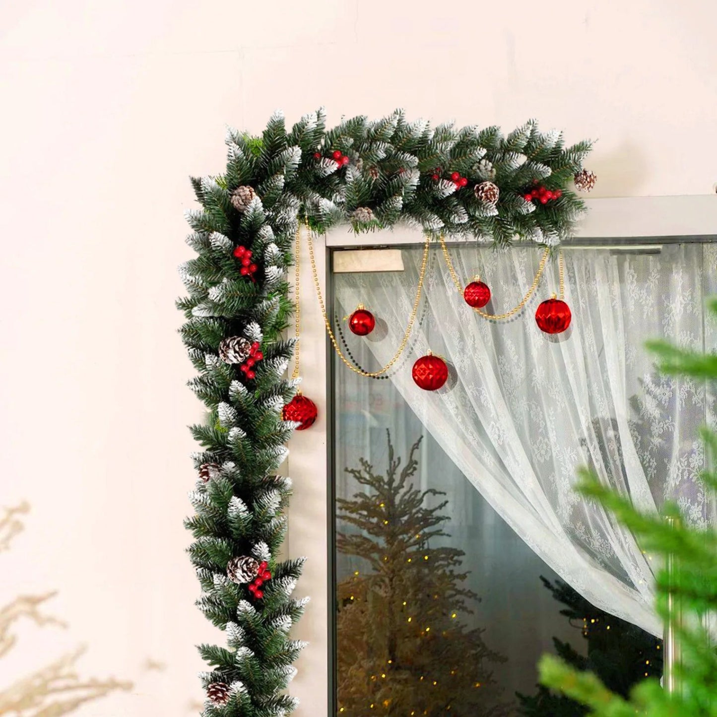 2025 Christmas Wreath Lighted Artificial Flower Tree Garland For Mantel PreInstalled Lighting Imitation Green Christmas Wreath