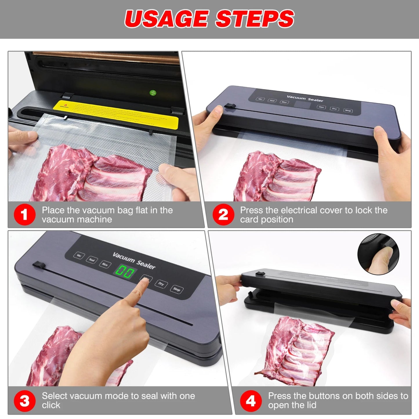 Vacuum Sealer Machine with 10 Sealer Bags and Built-in Cutter, 5 Modes One-touch Sealing for Sous Vide Cooking Dry & Moist Foods