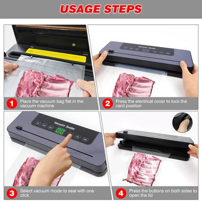 Vacuum Sealer Machine with 10 Sealer Bags and Built-in Cutter, 5 Modes One-touch Sealing for Sous Vide Cooking Dry & Moist Foods
