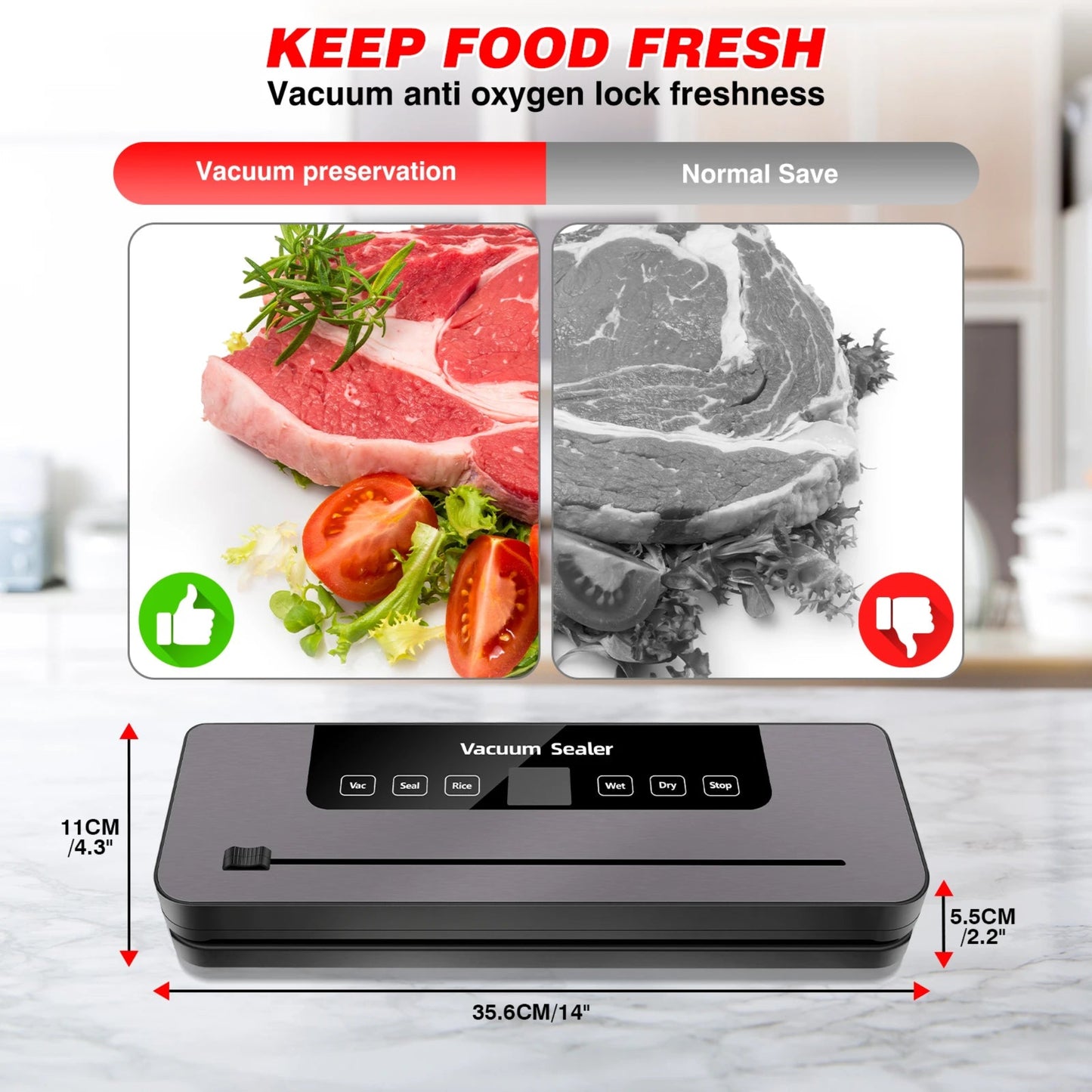 Vacuum Sealer Machine with 10 Sealer Bags and Built-in Cutter, 5 Modes One-touch Sealing for Sous Vide Cooking Dry & Moist Foods