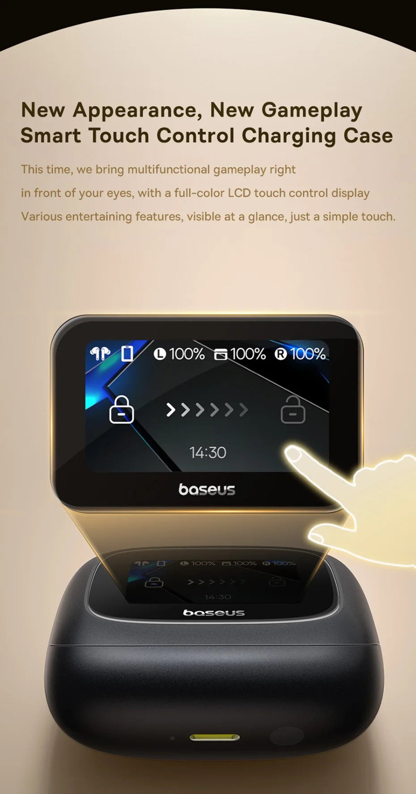 Baseus Bowie M2s Ultra Wireless Earphones Smart Screen 52dB Noise Cancelling Bluetooth 5.4 Headphones 3D Audio Spatial Earbuds