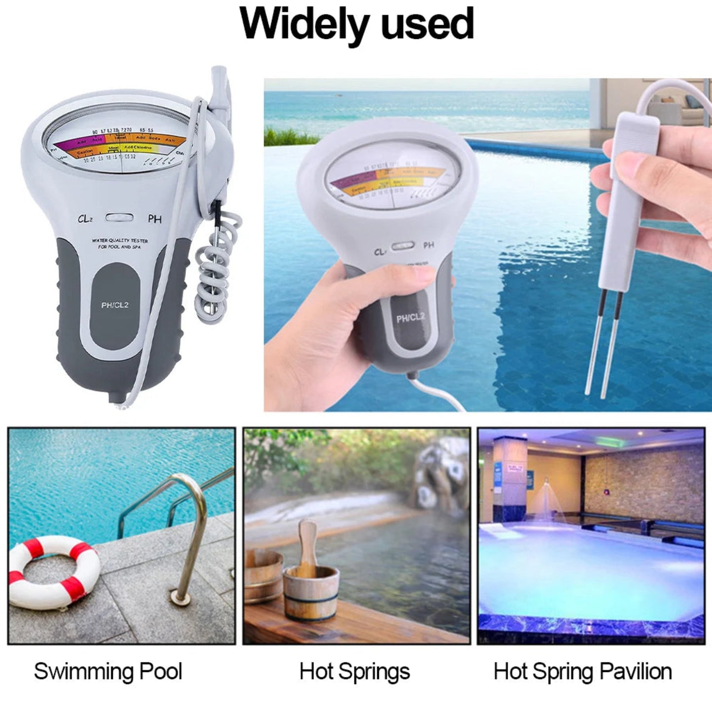Professional PH Chlorine Meter CL2 Measuring Water Monitor with Probe for Swimming Pool Spa Water Quality Testing Device