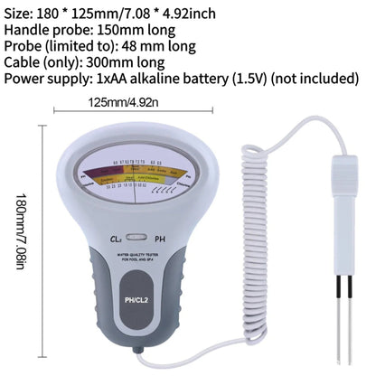 Professional PH Chlorine Meter CL2 Measuring Water Monitor with Probe for Swimming Pool Spa Water Quality Testing Device