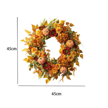 45x45cm Fall Wreaths Autumn Harvest Pumpkin Berry Wreath Maple Leaves Flower Wreaths For Thanksgiving Festive Party Supplies
