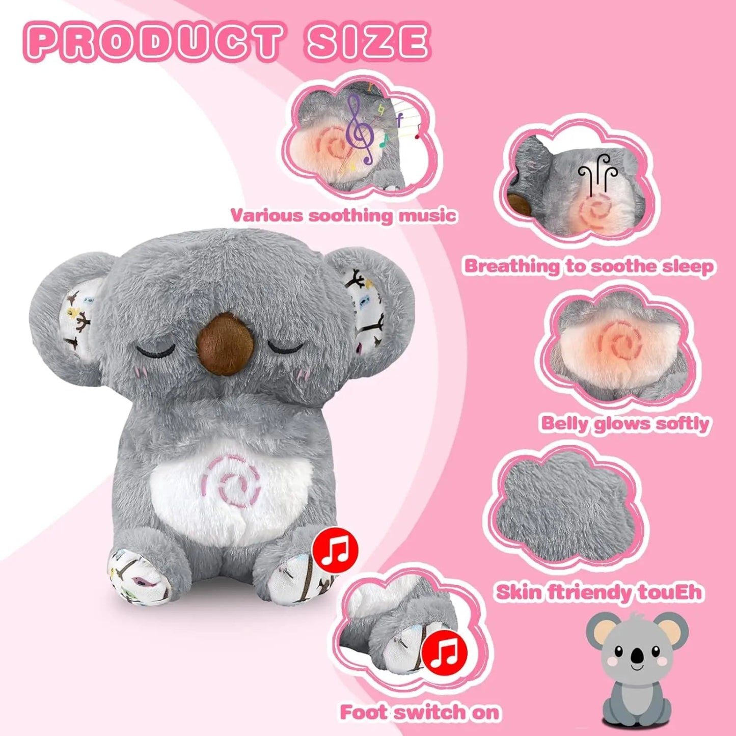 Baby Breathing Soothing Capybara Elephant Plush Doll Toy Sleeping Companion Music and Light Doll Sensory Plush Toy Soft Toy