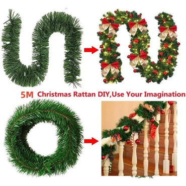 5/10m Artificial Christmas Pine Green Garland Decorations Holiday Decor for Home Garden Greenery Garland Party Decoration