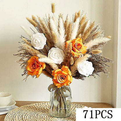 56pcs Artificial Flowers Faux Peony Mix Dried Pampas Grass Bouquets Elegant Boho Home Wedding Centerpieces Luxury Decoration