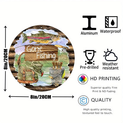 Rustic Aluminum Gone Fishing Sign, Durable Wall and Door Decor, Perfect for Home, Cafe, Garage, Attractive Fisherman Theme