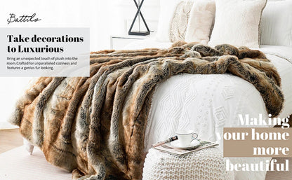 Battilo Faux Fur Blanket Luxury Fluffy Plaid Throw Blanket Winter Thick Warm Sofa Blanket Plush Fur Throws for Bed Bedroom Decor
