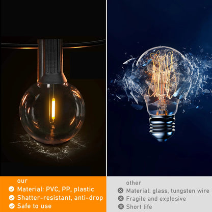 Solar G40 Outdoor String Lights with Remote Controls LED Shatterproof Globe Bulb IP65 Waterproof Patio Light for Garden Decor