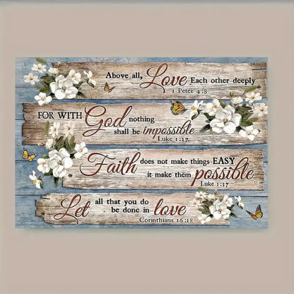 1pc No Framed Canvas Painting Christian Bible Verse Rustic Inspirational Bible Verses Flower Pictures Wall Art Prints, For H