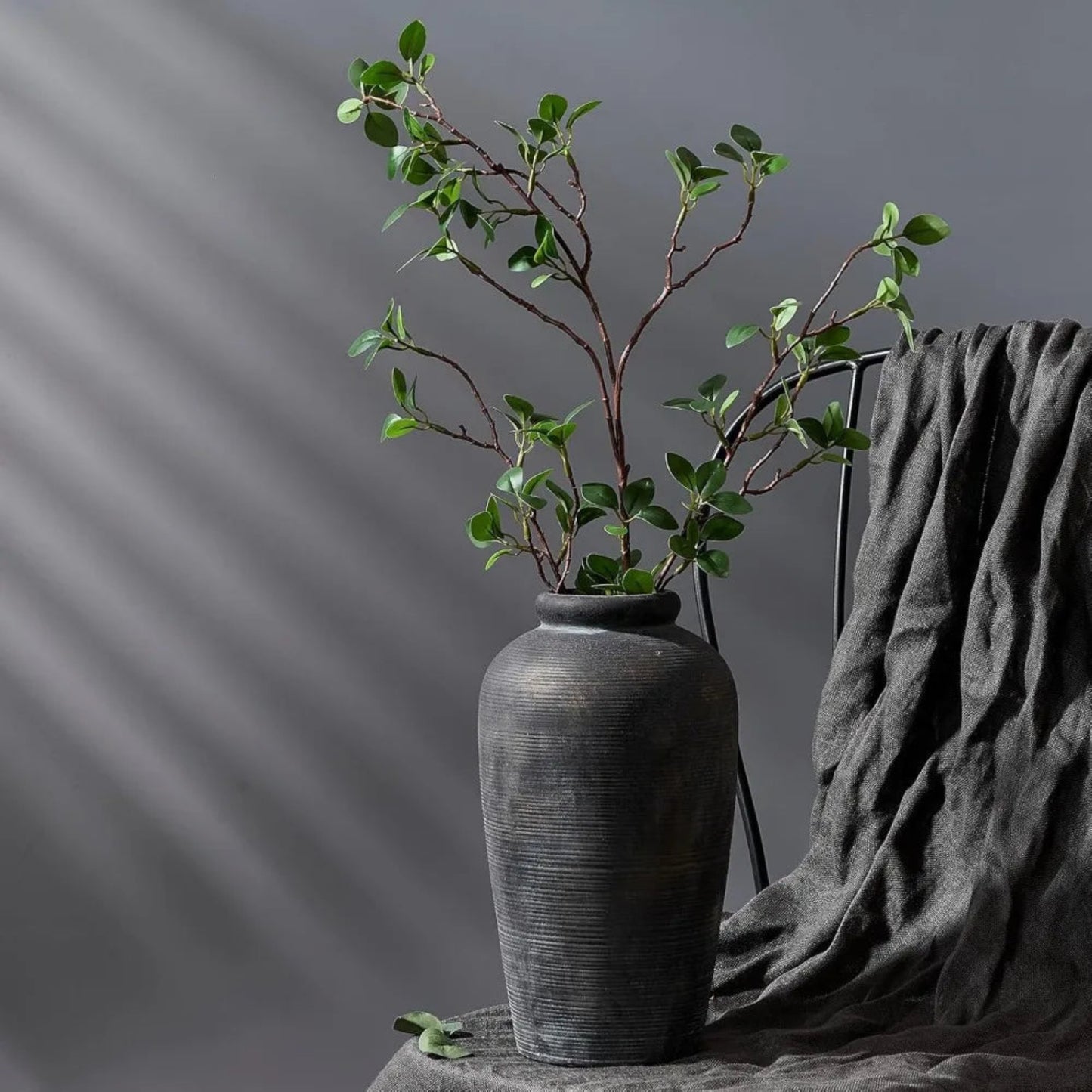 Large Ceramic Rustic Vase, 11 inch Minimalist Decorative Farmhouse Tall Vase for Home Decor, Living Room, Shelf Decor, Enterway,
