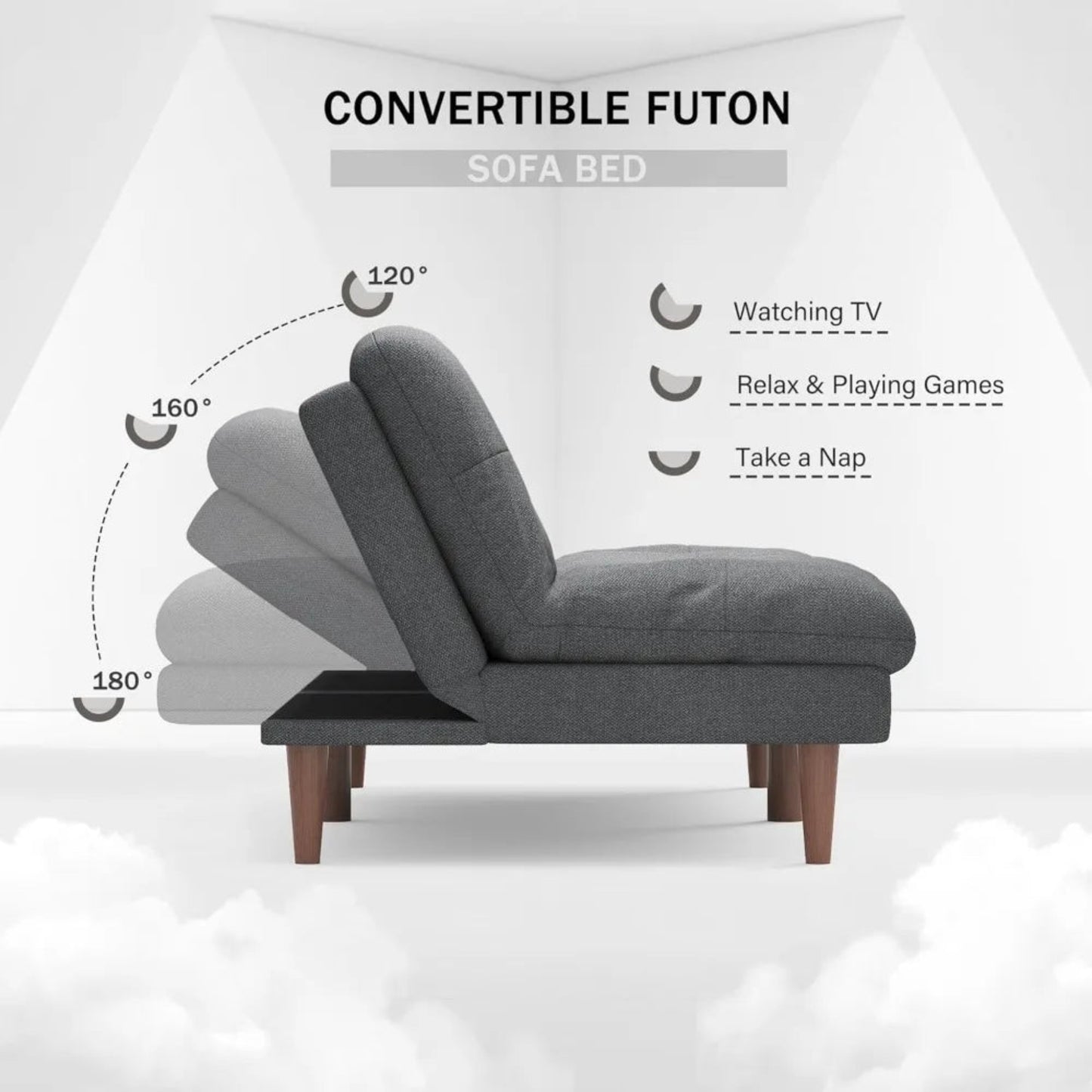 Convertible Futon Sofa Bed with Adjustable Back, Upholstered Sleeper for Living Room Furniture